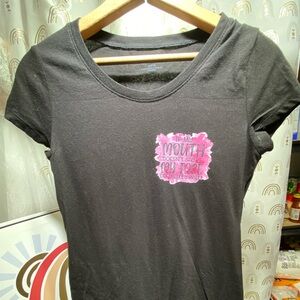 Upcycled No Boundaries Black Tee with Pink Graphic